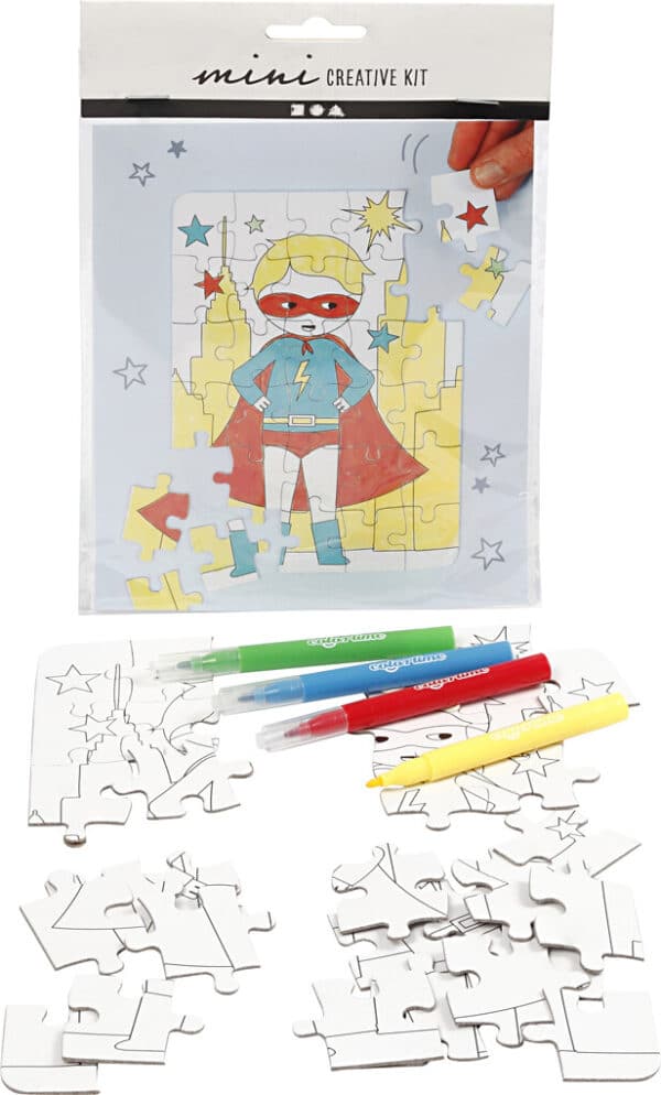 Mal Selv Puslespil - Superhelt - Mini Creative Kit Med 4 Tusser