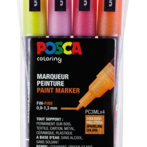 Posca Tusser Sæt Glitter Rødlige Nuancer PC-3M - 4 stk.